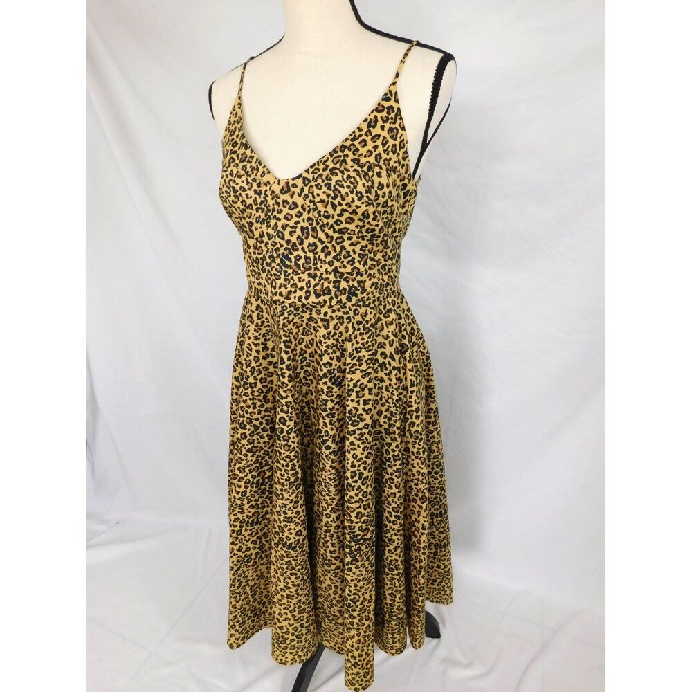 Farm Rio Leopard Animal Print Spaghetti Strap Midi Dress SZ Med